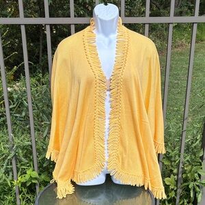 Coldwater Creek Yellow Open Poncho Wrap Shawl Sweater with Fringe One Size